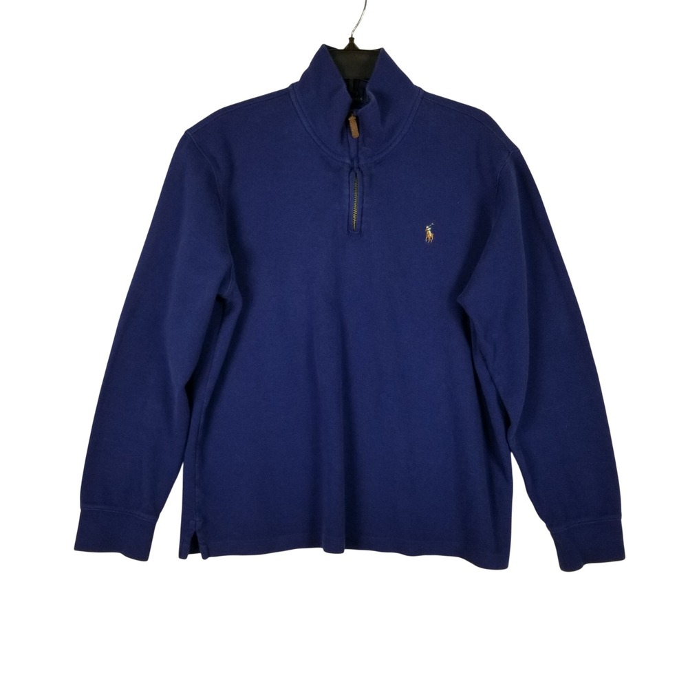 Polo Ralph Lauren Pullover Men Large Navy Blue Estate Rib Quarter Zip Cotton